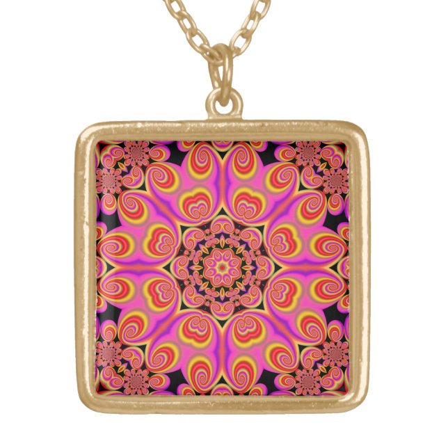 colorful abstract gold plated necklace (Front)