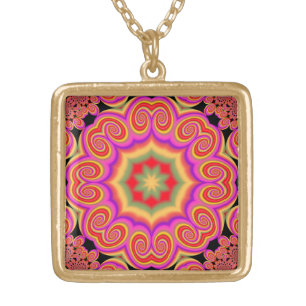 colorful abstract gold plated necklace