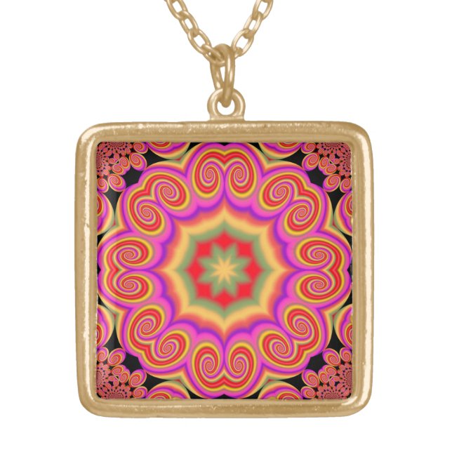 colorful abstract gold plated necklace (Front)