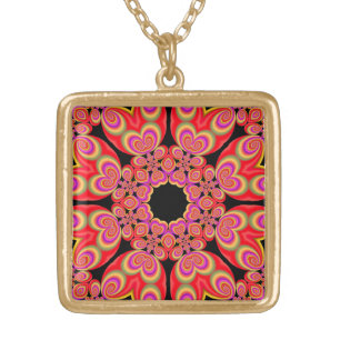 colorful abstract gold plated necklace