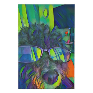 Colorful Abstract Goldendoodle in Glasses Faux Canvas Print