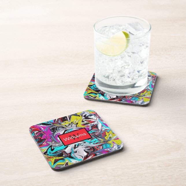 Colorful Abstract Graffiti Monogrammed  Beverage Coaster (Right Side)