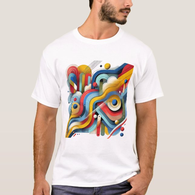 Colorful Abstract Graphic White T-Shirt (Front)