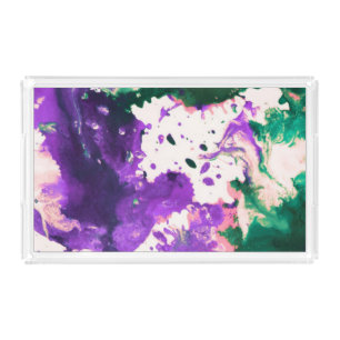 Colorful Abstract Green and Purple Splatter Paint Acrylic Tray