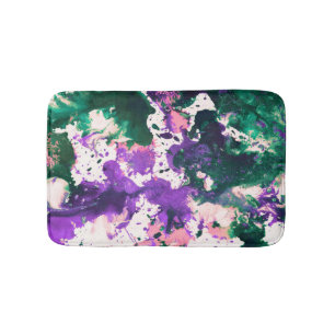 Colorful Abstract Green and Purple Splatter Paint Bath Mat