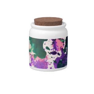 Colorful Abstract Green and Purple Splatter Paint Candy Jar