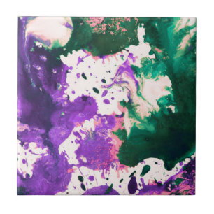 Colorful Abstract Green and Purple Splatter Paint Ceramic Tile