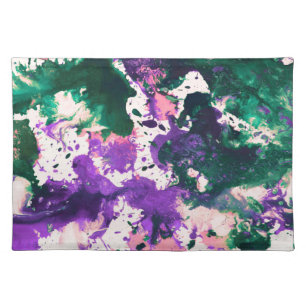 Colorful Abstract Green and Purple Splatter Paint Cloth Placemat