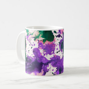 Colorful Abstract Green and Purple Splatter Paint Coffee Mug