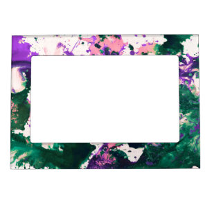 Colorful Abstract Green and Purple Splatter Paint Magnetic Frame