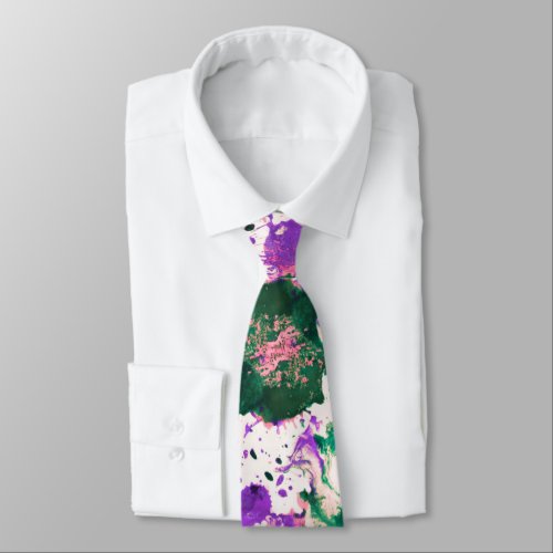 Colorful Abstract Green and Purple Splatter Paint Neck Tie