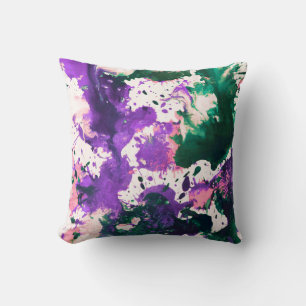 Colorful Abstract Green and Purple Splatter Paint Throw Pillow