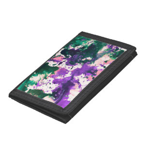 Colorful Abstract Green and Purple Splatter Paint Trifold Wallet