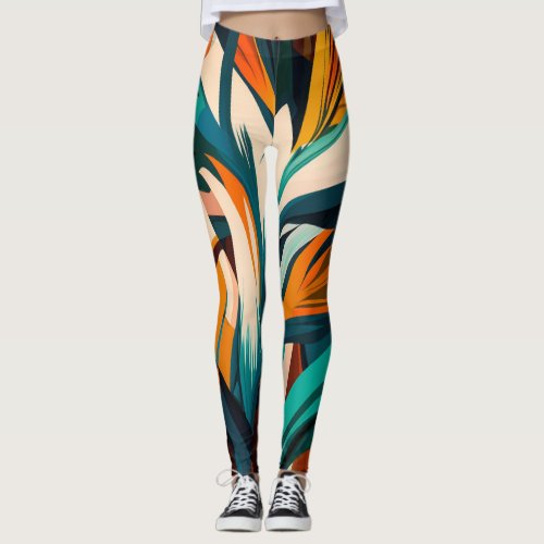 Colorful abstract green mixed texture leggings