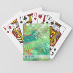 Colorful Abstract Green Personalized Name Playing Cards
