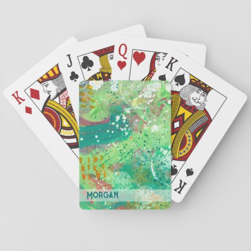 Colorful Abstract Green Personalized Name Playing Cards