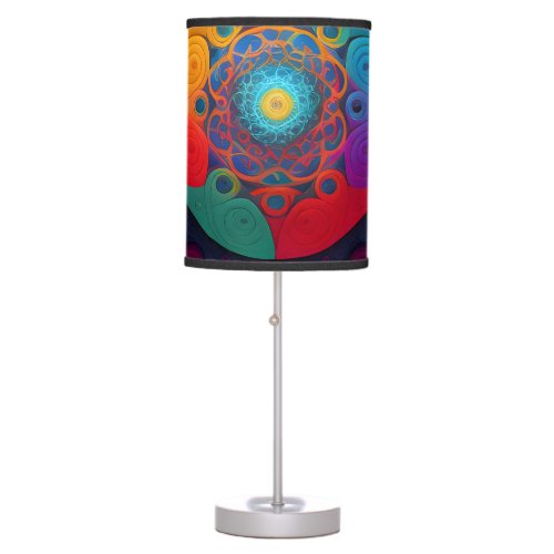 Colorful Abstract Groovy 60s Retro Psychedelic Table Lamp