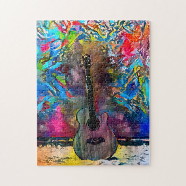 Colorful Abstract Guitar | Hard Challenging Jigsaw Puzzle (Vertical)