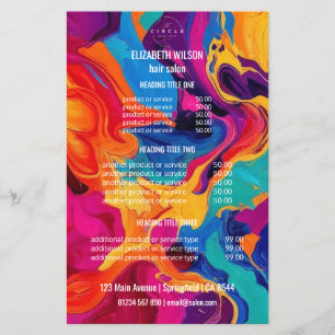 Colorful Abstract Hair Salon Price List Flyer