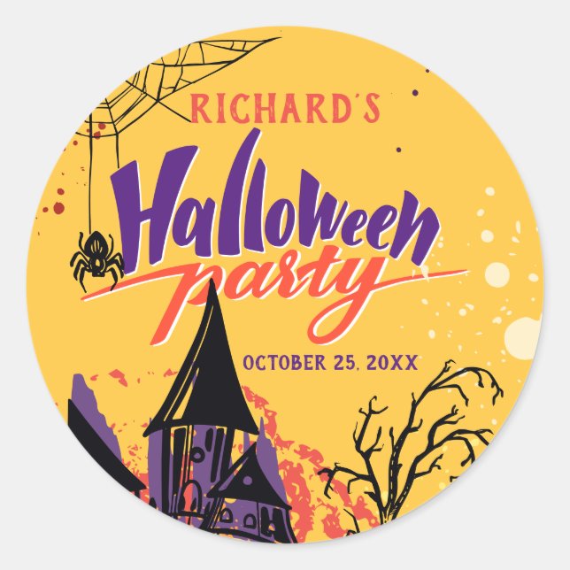 Colorful Abstract Halloween Party Classic Round Sticker (Front)