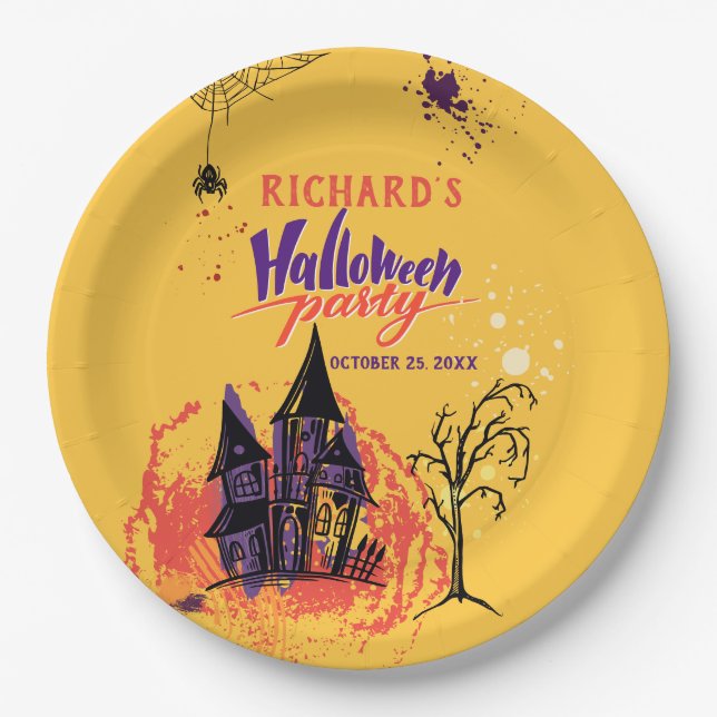Colorful Abstract Halloween Party Paper Plates (Front)