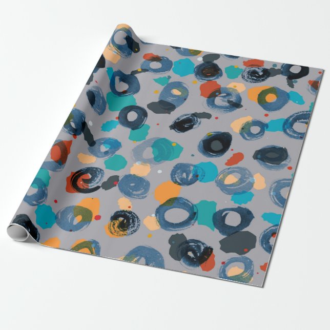 Colorful abstract hand-drawn circles pattern wrapping paper (Unrolled)