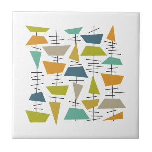 Colorful Abstract Hanging Wind Chimes Mid Century Ceramic Tile