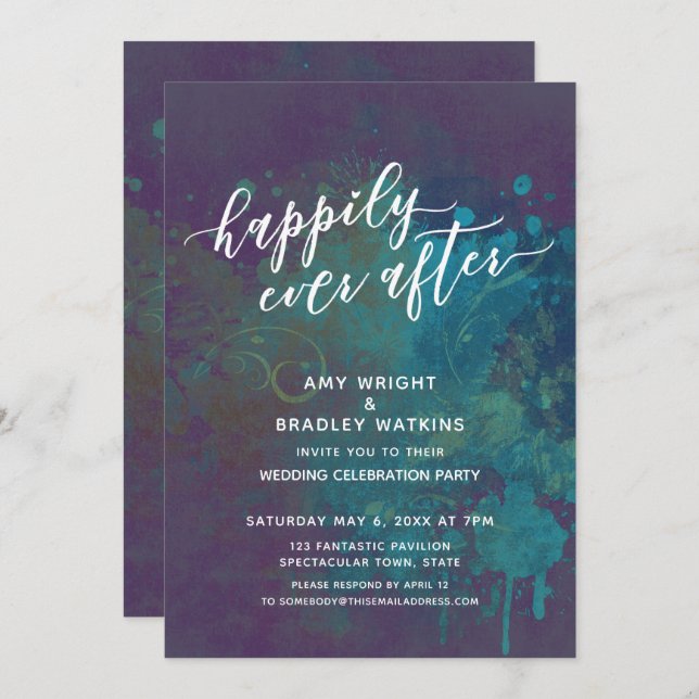 Colorful Abstract Happily Ever After Reception Invitation (Front/Back)