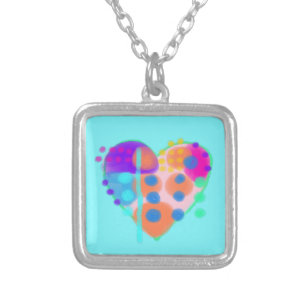 Colorful Abstract Heart Wearable Art Silver Plated Necklace