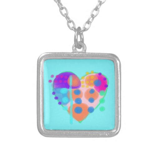 Colorful Abstract Heart Wearable Art Silver Plated Necklace