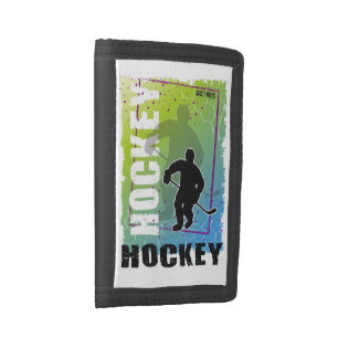 Colorful Abstract Hockey Player Blue Green Tri-fold Wallet