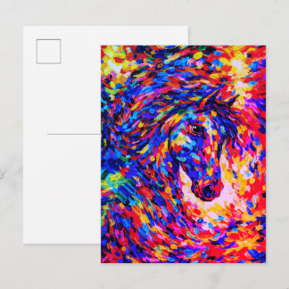 Colorful Abstract Horse Portrait Impasto Postcard