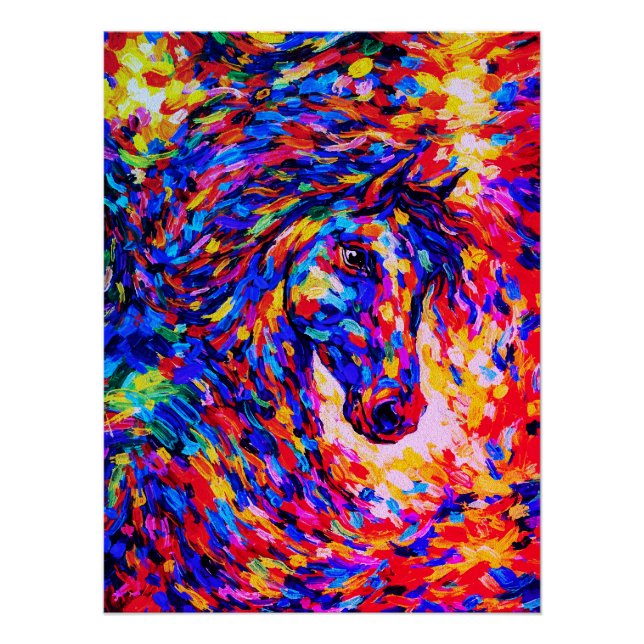 Colorful Abstract Horse Portrait Impasto Poster (Front)