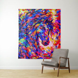 Colorful Abstract Horse Portrait Impasto Tapestry