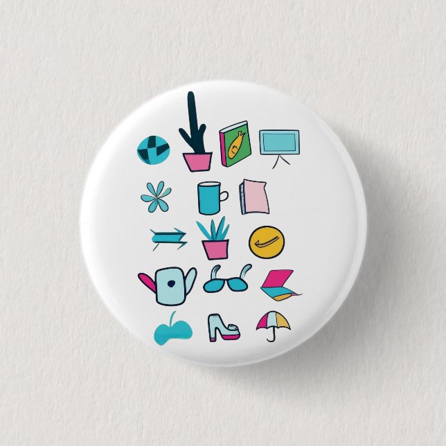  Colorful Abstract Icons Featuring Everyday Items Button (Front)