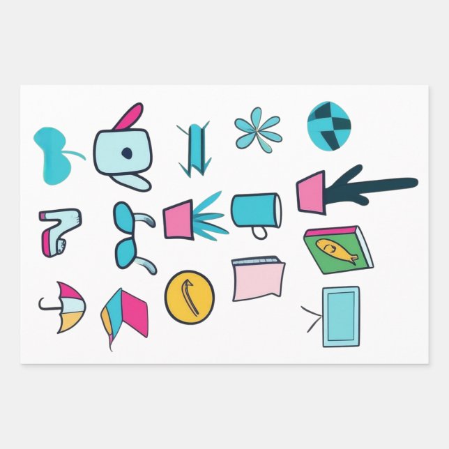  Colorful Abstract Icons Featuring Everyday Items Wrapping Paper Sheets (Front)