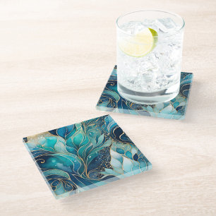 Colorful Abstract Ink Art Glass Coaster