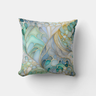Colorful Abstract Ink Art Square Throw Pillow