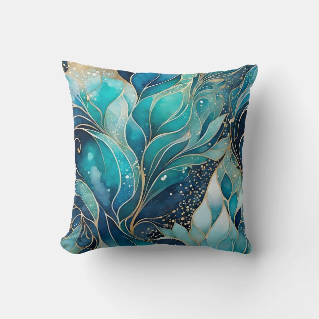 Colorful Abstract Ink Art Square Throw Pillow (Front)
