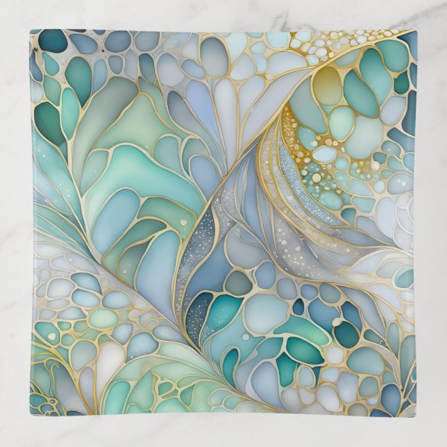 Colorful Abstract Ink Art Trinket Tray (Front)