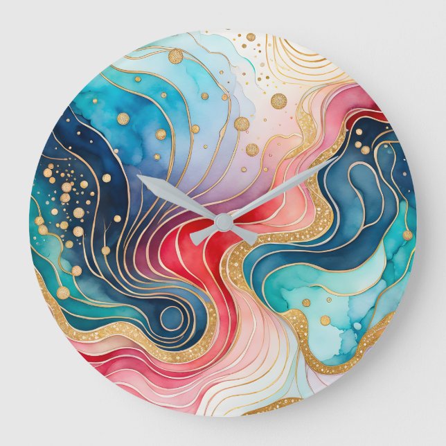 Colorful Abstract Ink Art Wall Clock (Front)