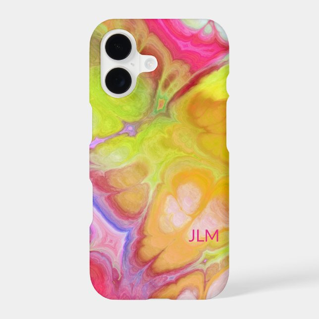 Colorful Abstract Ink with Your Monogram iPhone Case (Back)