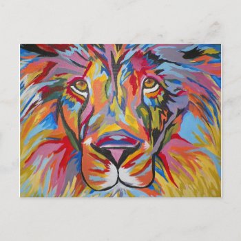 Colorful Abstract Jungle Lion Postcard by Visages at Zazzle