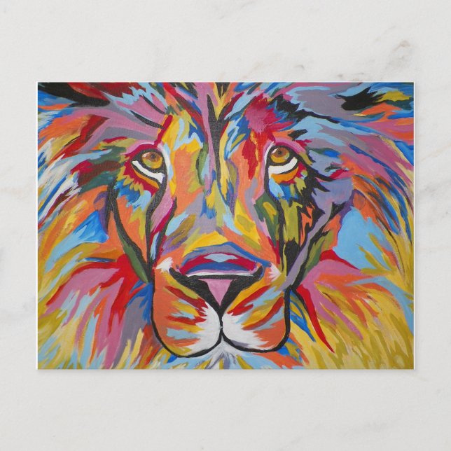 Colorful Abstract Jungle Lion Postcard (Front)