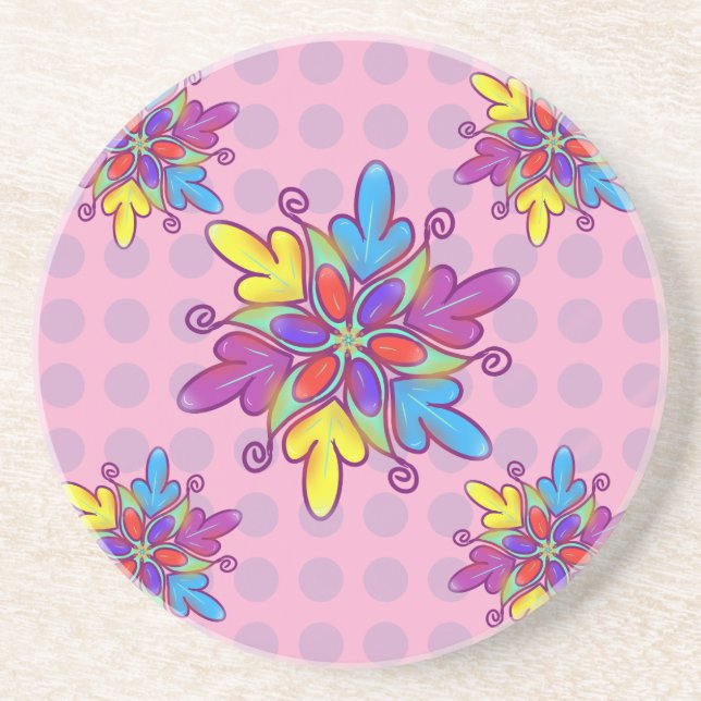 Colorful Abstract Kaleidoscope Flower Pattern Coaster (Front)
