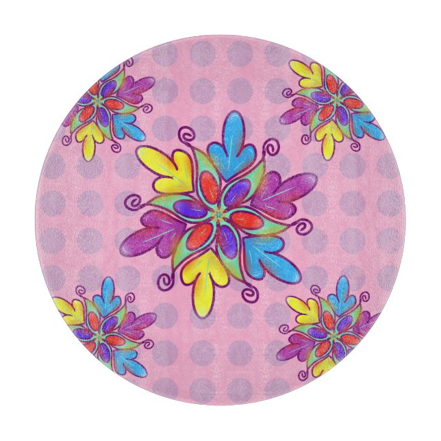 Colorful Abstract Kaleidoscope Flower Pattern Cutting Board (Front)