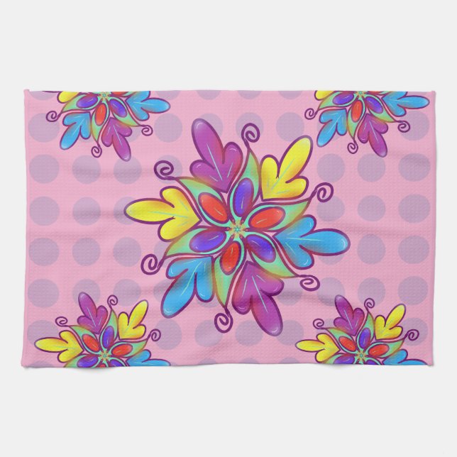 Colorful Abstract Kaleidoscope Flower Pattern Kitchen Towel (Horizontal)