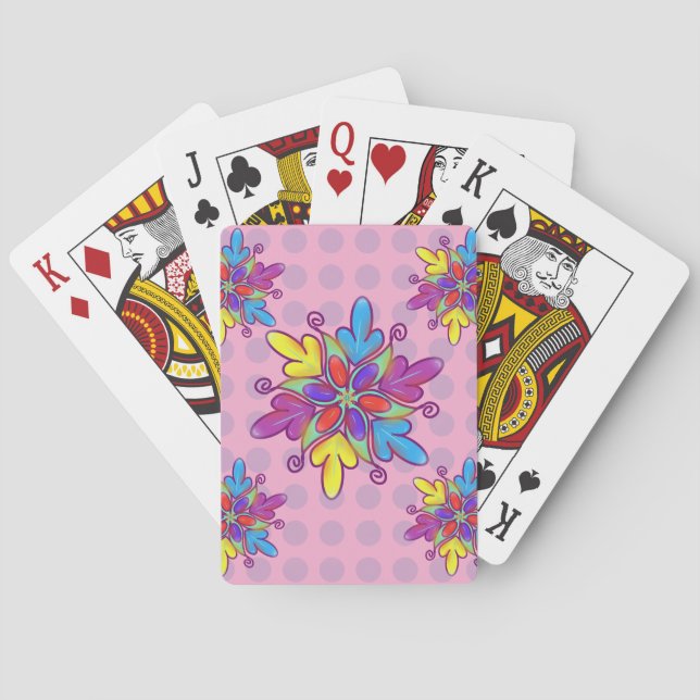 Colorful Abstract Kaleidoscope Flower Pattern Poker Cards (Back)