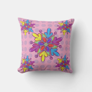 Colorful Abstract Kaleidoscope Flower Pattern Throw Pillow