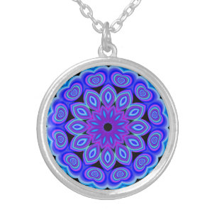 colorful abstract kaleidoscope silver plated necklace